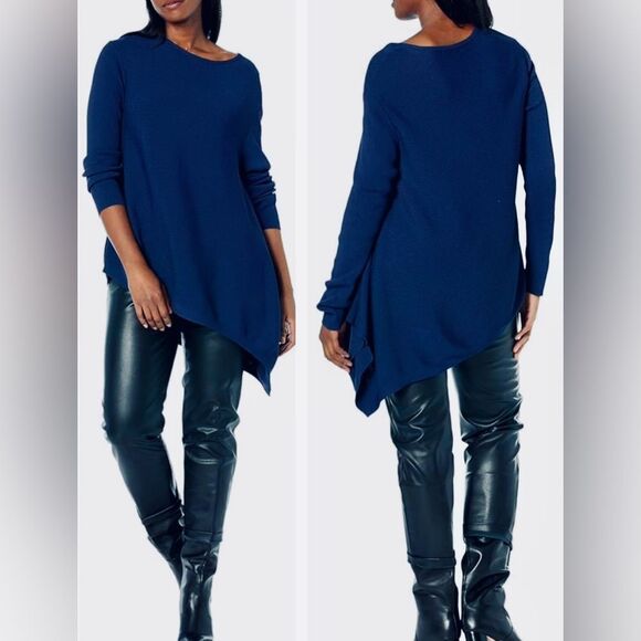 DEREK LAM BLUE ASYMMETRICAL KNIT PULLOVER WOMENS SIZE XS - Picture 1 of 8